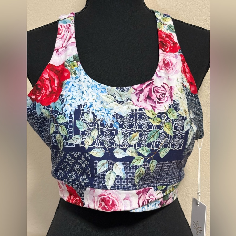 Johnny Was Active Floral Racerback Sports Bra NWT $118 Boho Athleisure